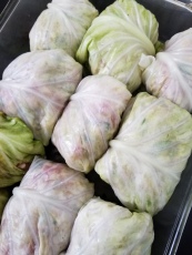 Neatly rolled cabbage rolls.